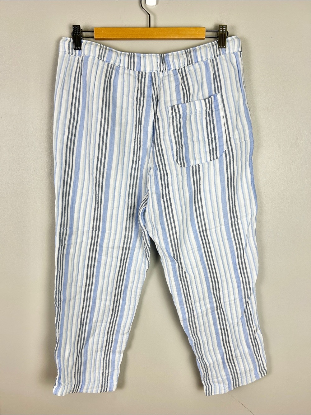DASH Gauzy Cotton Pants Blue White Stripe Size Medium Coastal Cropped Breathable - Picture 4 of 4